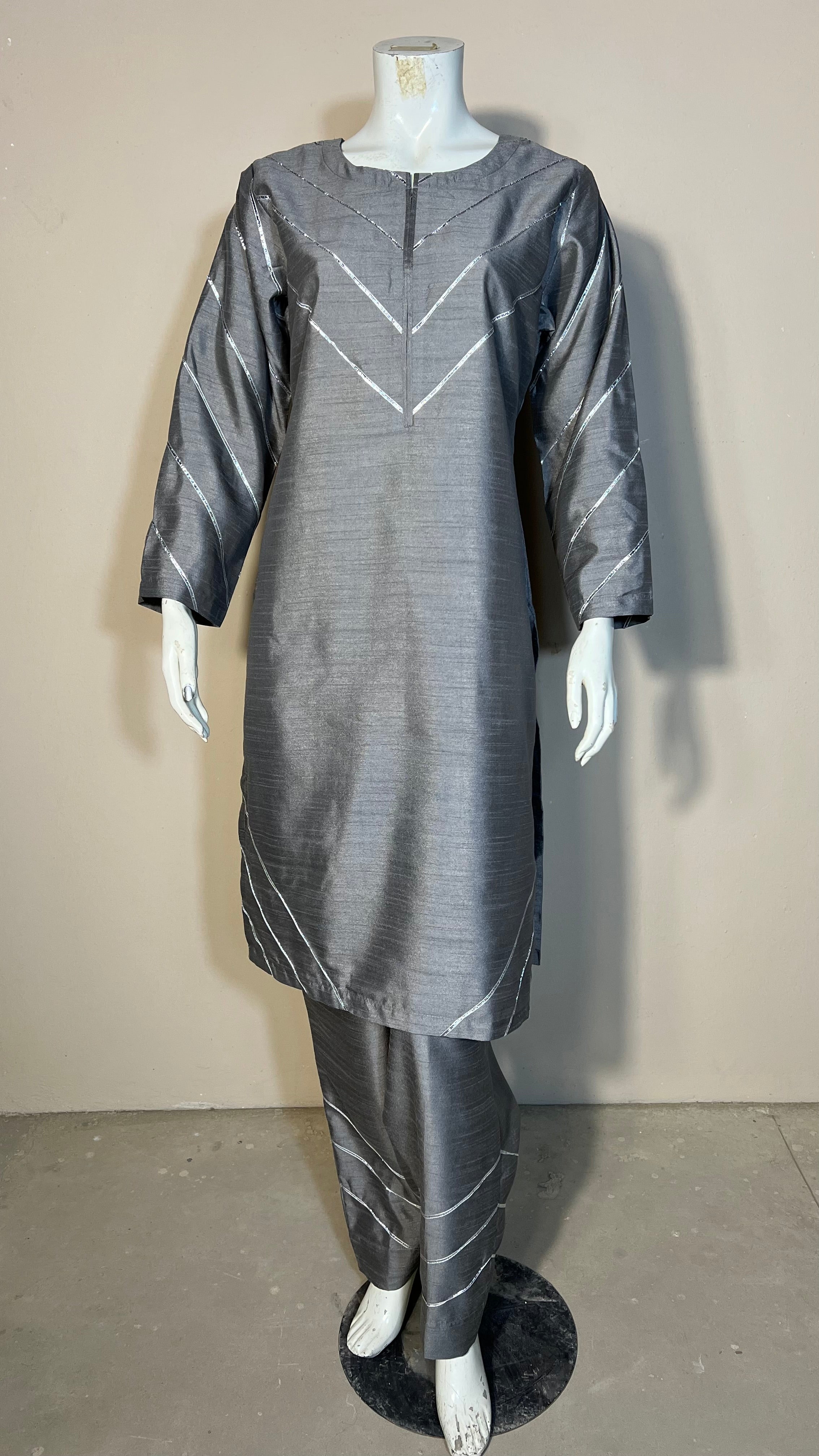 Grey Raw Silk Suit 2PC