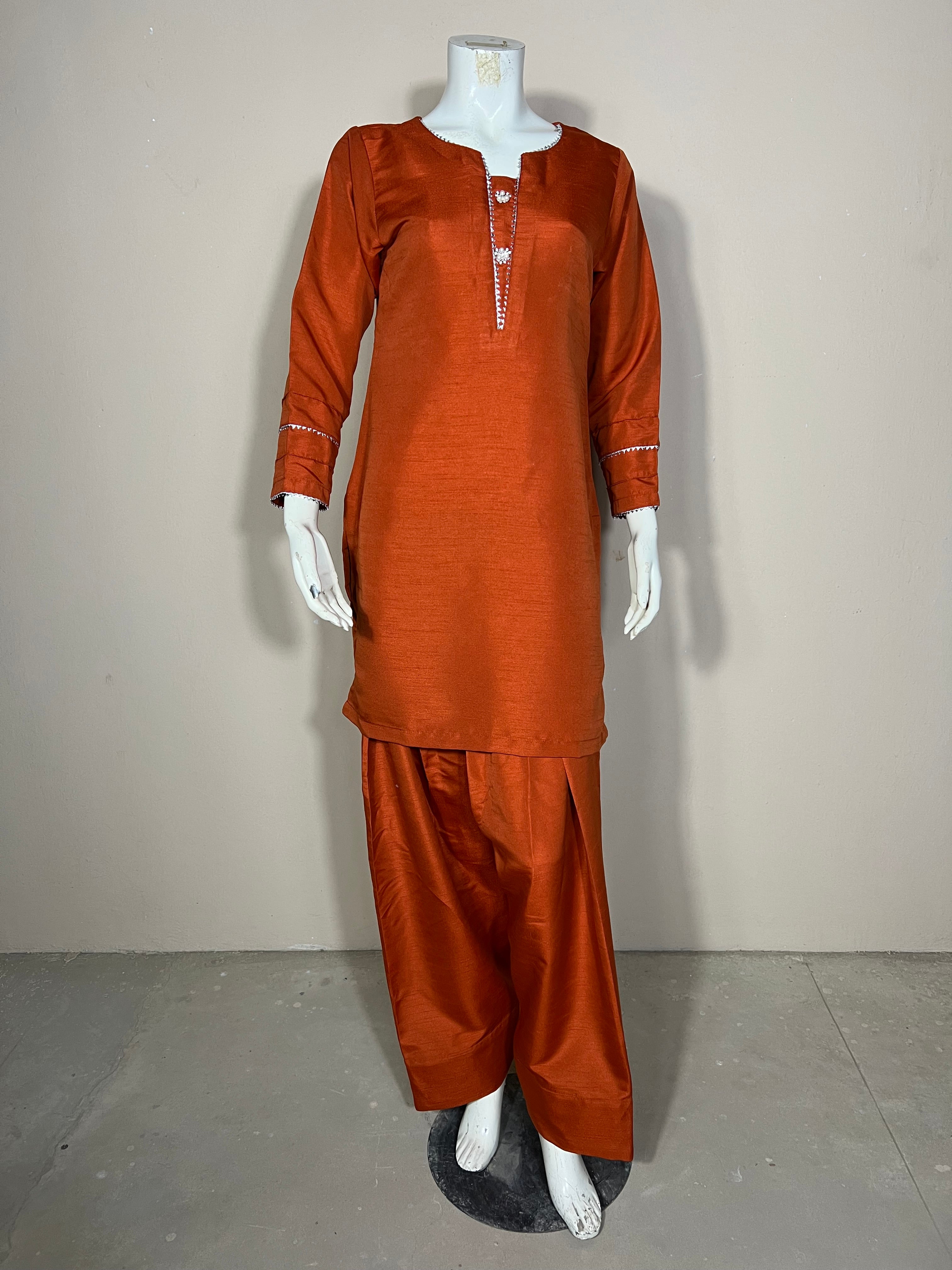 Raw Silk Orange 2PC Suit