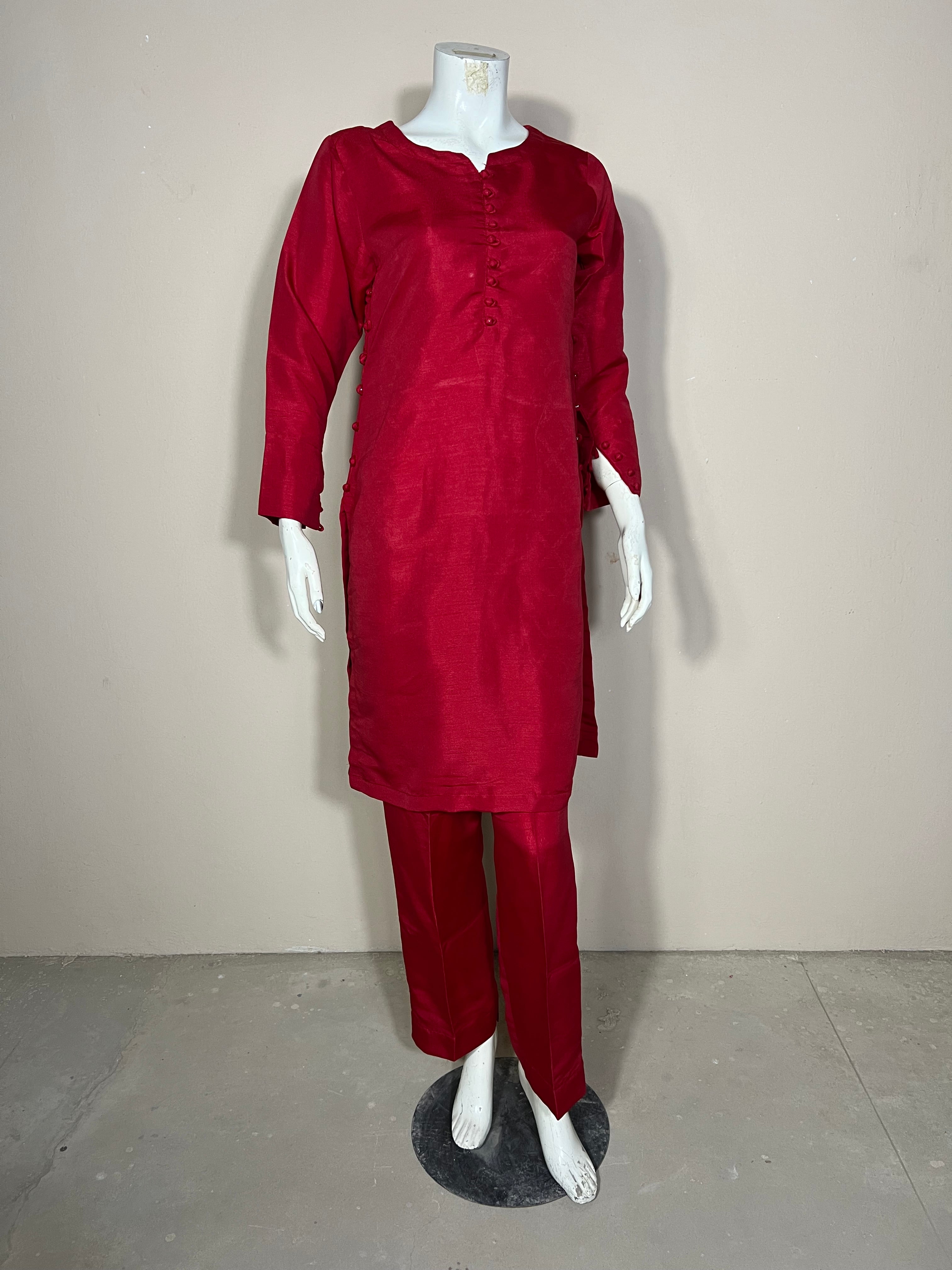 Raw Silk Red 2PC Suit
