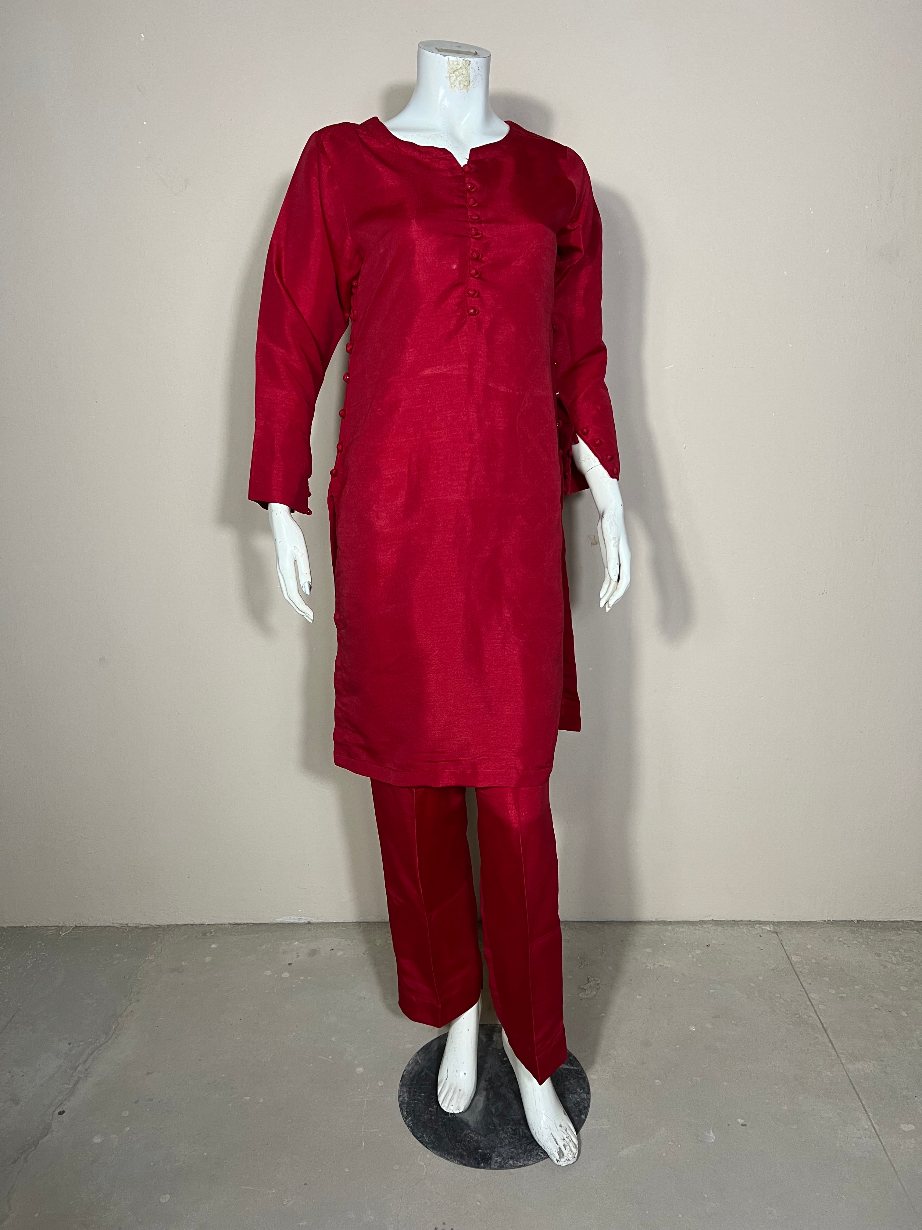 Raw Silk Red 2PC Suit