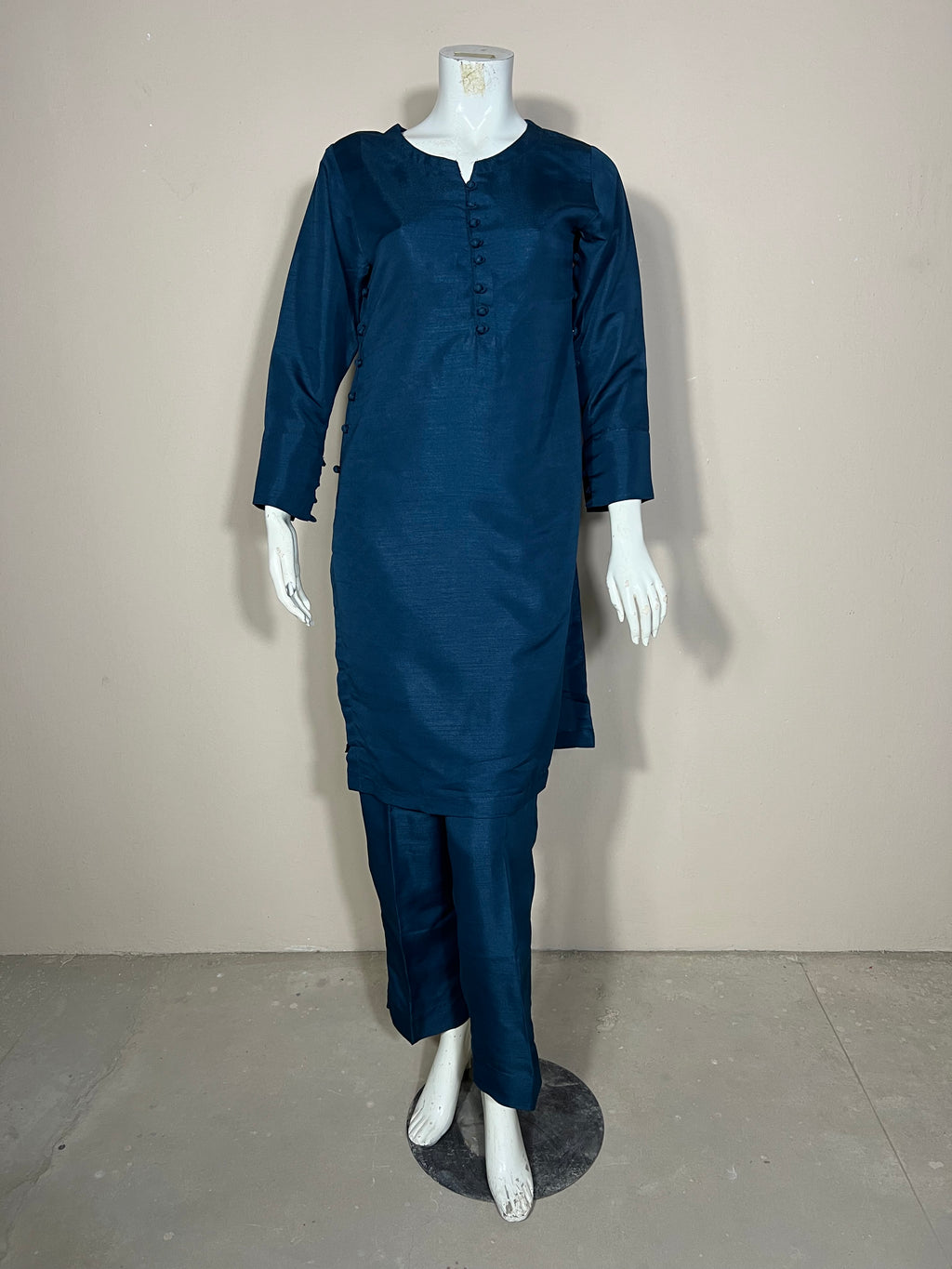 Raw Silk Dark Blue 2PC Suit